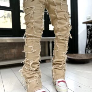 Beige Stacked Jeans for Men