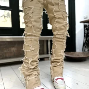 Beige Stacked Jeans for Men