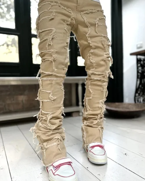 Beige Stacked Jeans for Men