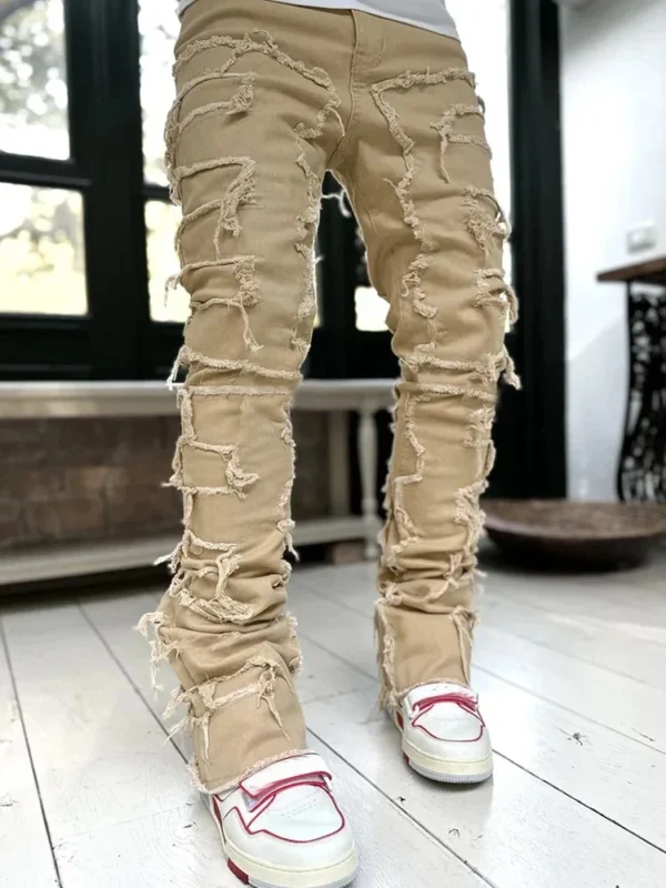 Beige Stacked Jeans for Men