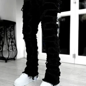 Black Stacked Jeans For Men