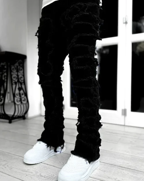 Black Stacked Jeans For Men