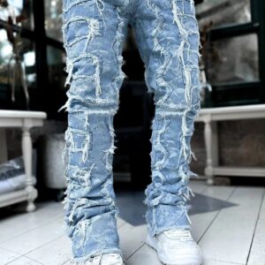 Blue Stacked Jeans For Men