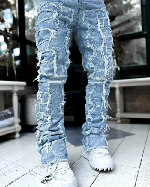 Blue Stacked Jeans For Men