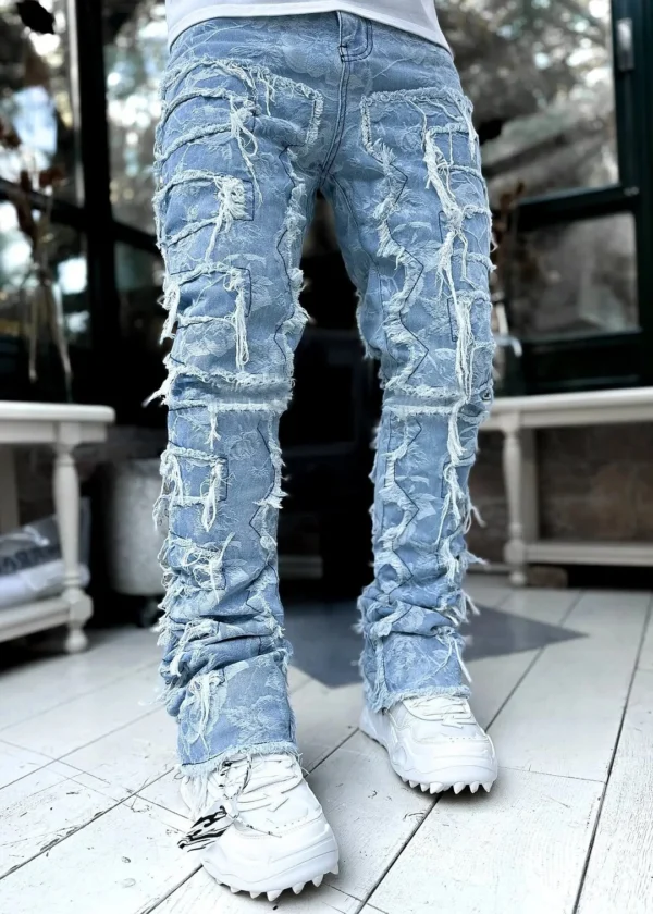 Blue Stacked Jeans For Men