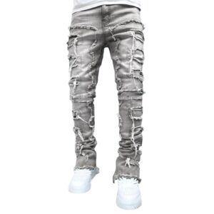 Grey Stacked Jeans For Men