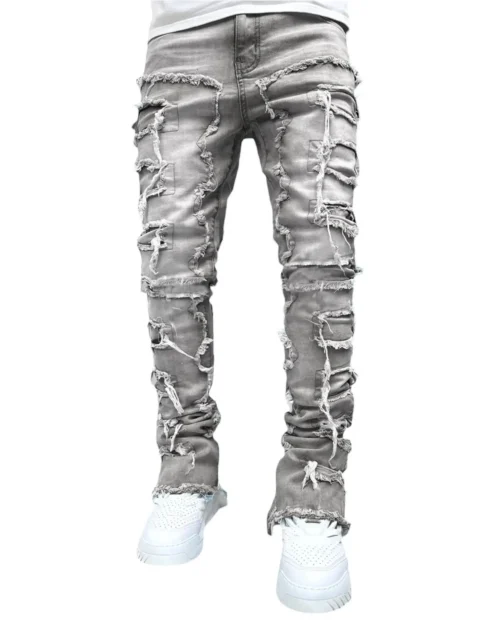 Grey Stacked Jeans For Men