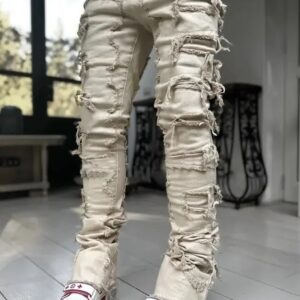 Ivory White Stacked Jeans For Men