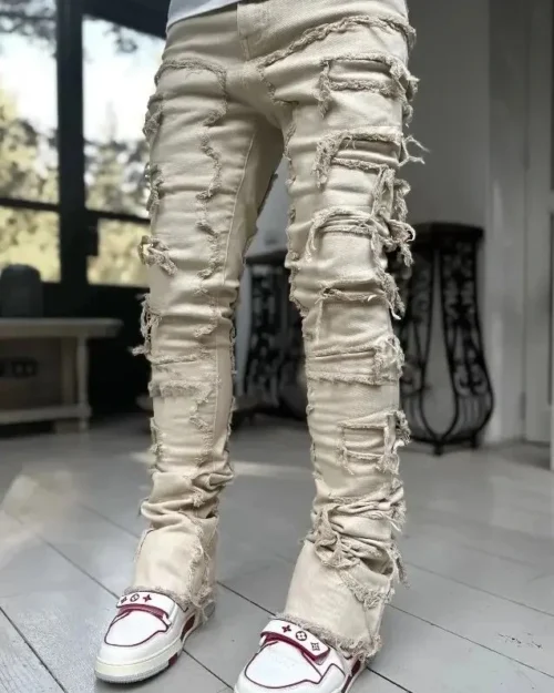 Ivory White Stacked Jeans For Men
