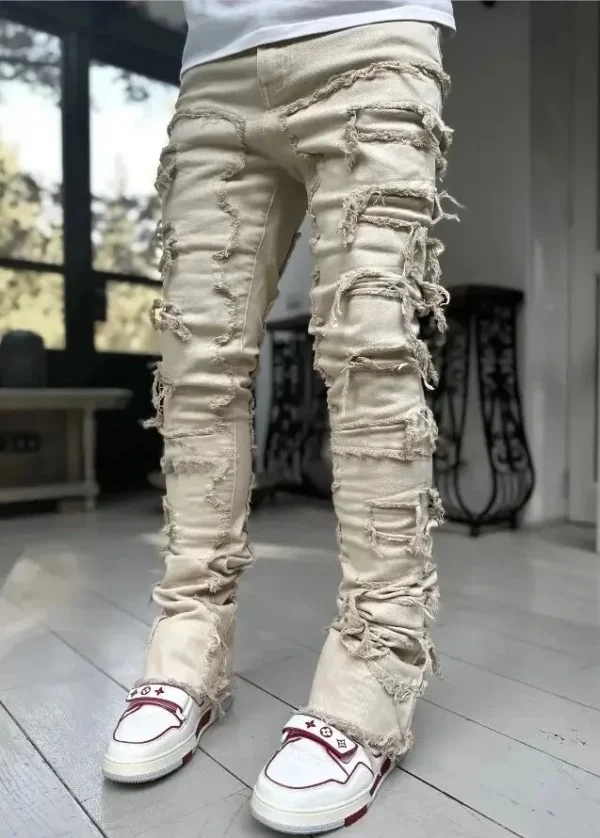 Ivory White Stacked Jeans For Men