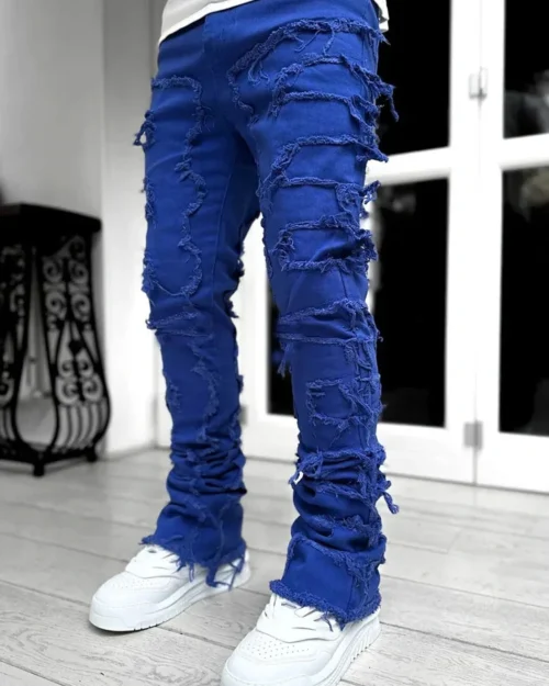 Navy Blue Stacked Jeans for Men