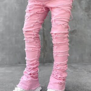 Pink Stacked Jeans For Men