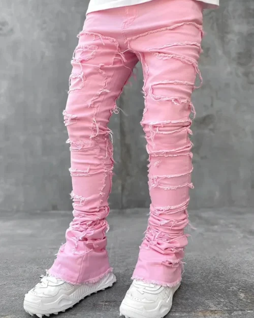 Pink Stacked Jeans For Men