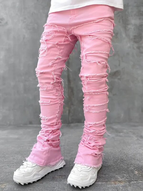 Pink Stacked Jeans For Men