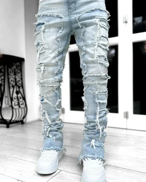Sky Blue Stacked Jeans For Men