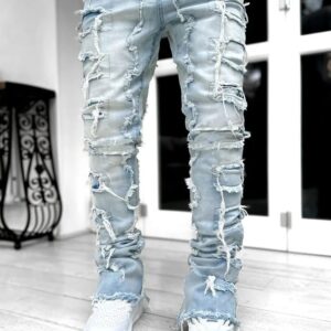 Sky Blue Stacked Jeans For Men