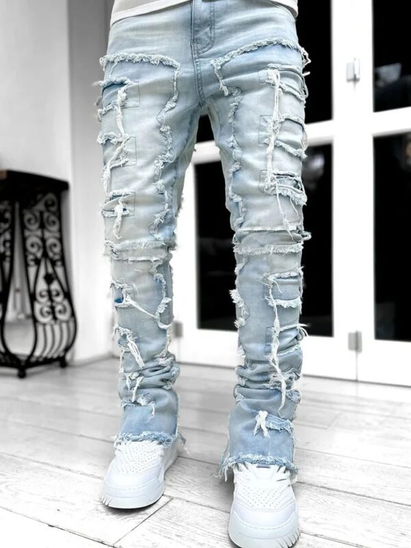Sky Blue Stacked Jeans For Men