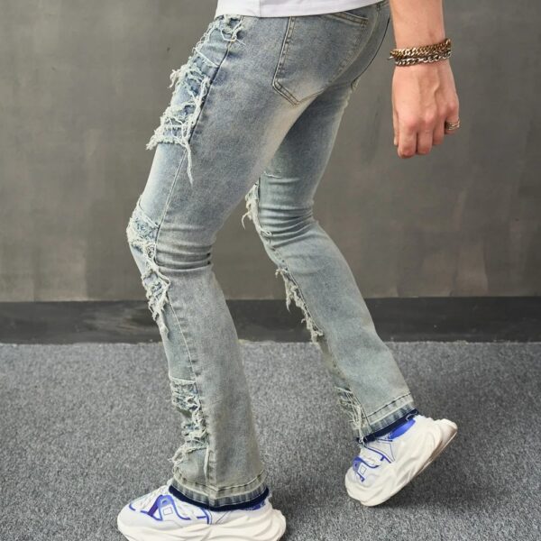 Back pose stacked jeans man