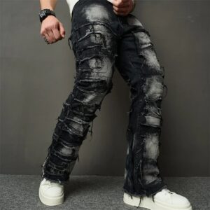 Black Pant Ripped Jeans with Patches