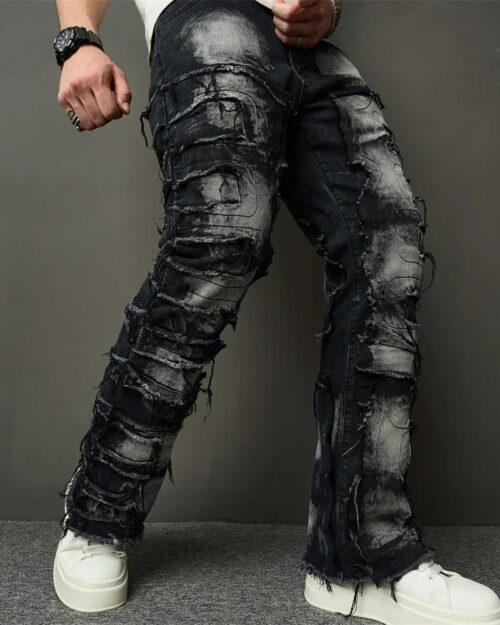 Black Pant Ripped Jeans with Patches