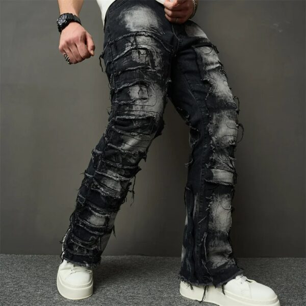 Black Pant Ripped Jeans with Patches