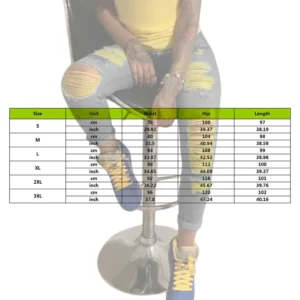 ripped skinny jeans size chart