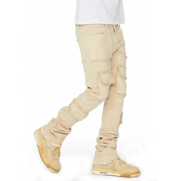 men's khaki stacked jeans