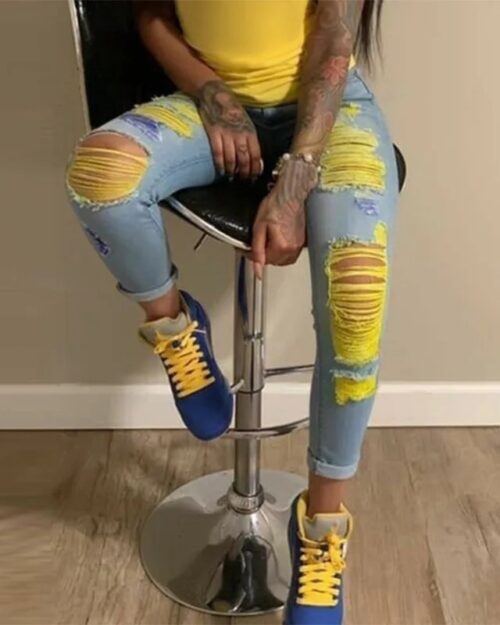 tight ripped leggings yellow