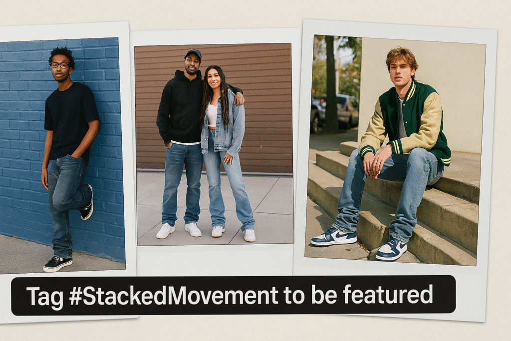 Customer gallery inviting readers to join the stacked jeans movement.