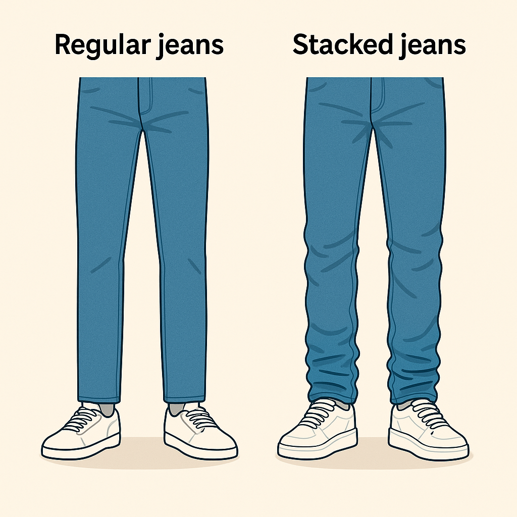 Regular Jeans vs stacked jeans stackedjeans.net