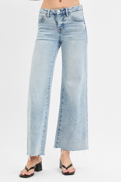 low rise wide-leg jeans raw cut hem