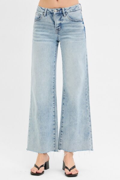 low rise wide-leg jeans front view